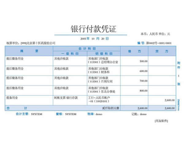 银行付款凭证印刷